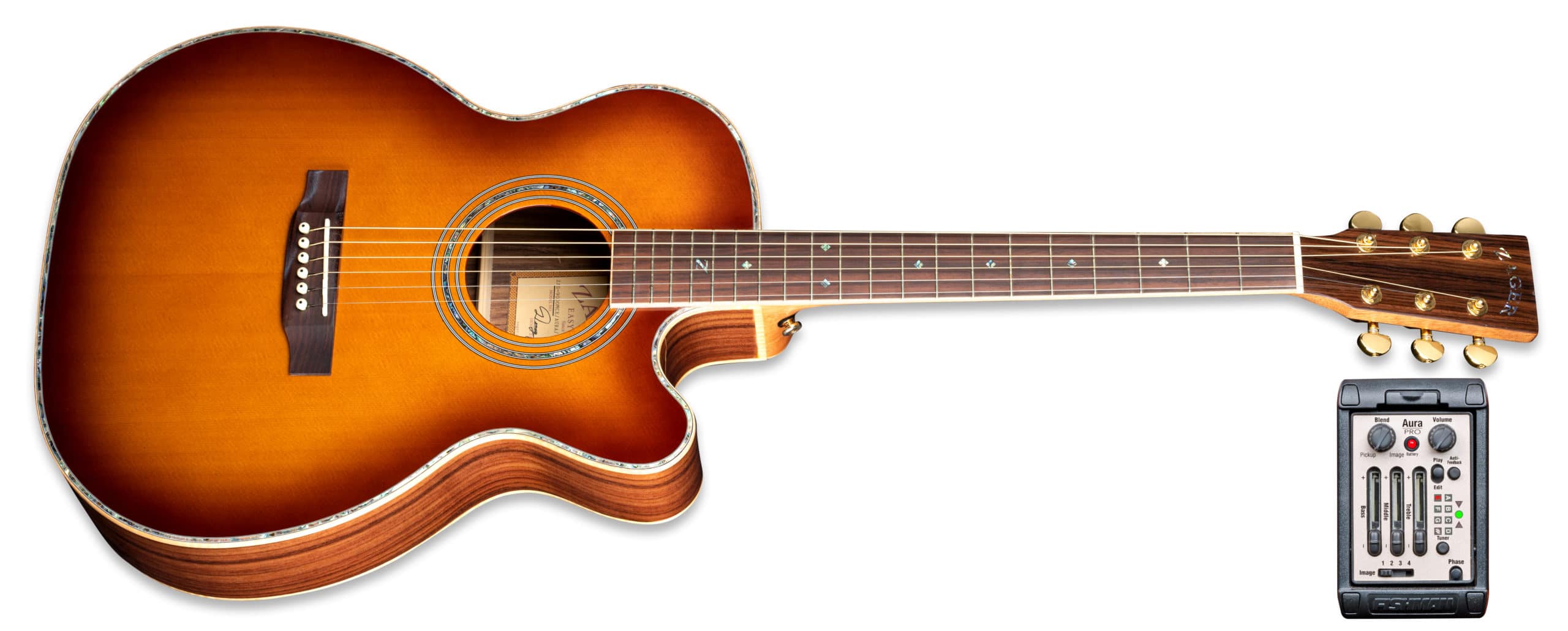 ZAD900CE Solid Spruce/Rosewood Acoustic Electric AURA Smaller “OM” Size Tobacco Sunburst