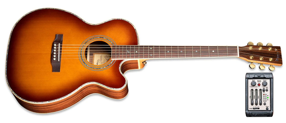 ZAD900CE Solid Spruce/Rosewood Acoustic Electric AURA Smaller “OM” Size Tobacco Sunburst
